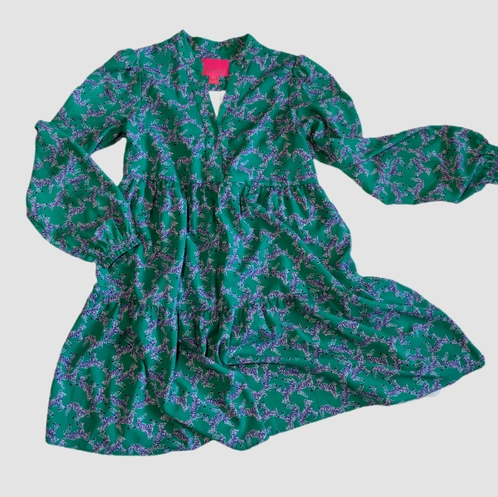 Lilly Pulitzer Winona Stretch Dress Green Heebee Zeebees Zebra XS